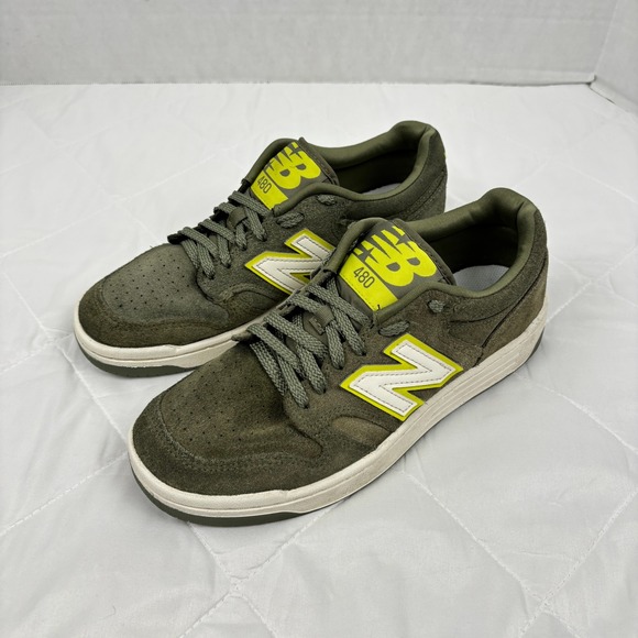 New Balance Other - New Balance 480 Suede Sneakers Olive Green Neon Yellow Mens 7 Womens 8.5